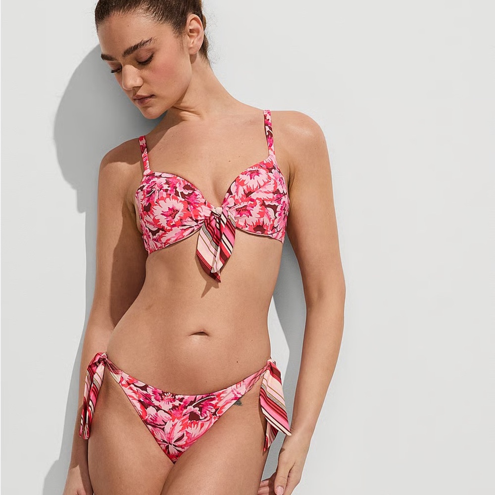 Victoria’s Secret Pink Floral Boho Beach Push up Tie-Front Bikini Top 36B BNWT